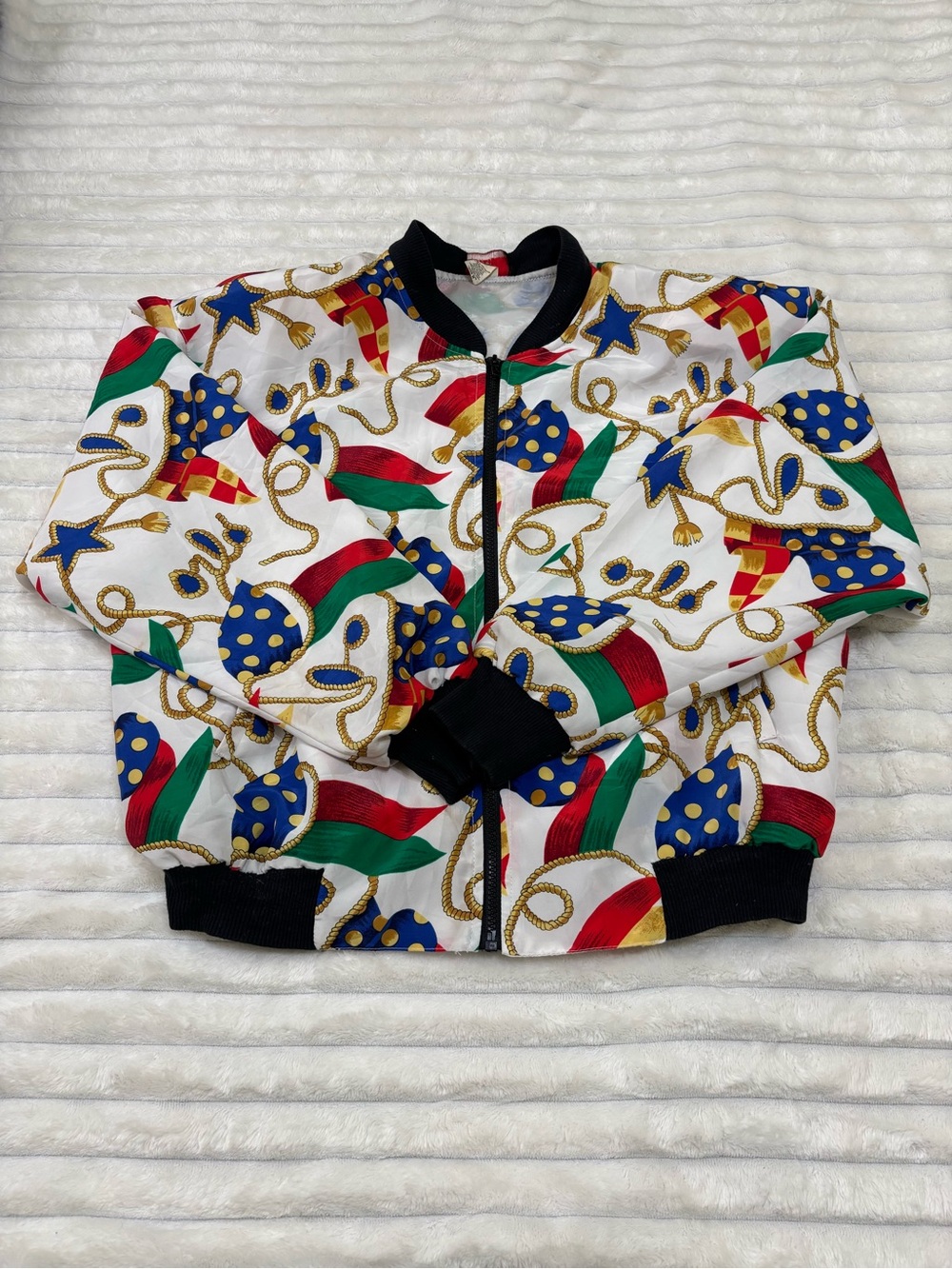 Vintage 80s 90s Notations windbreaker bomber jacket sz M nautical flag zip up